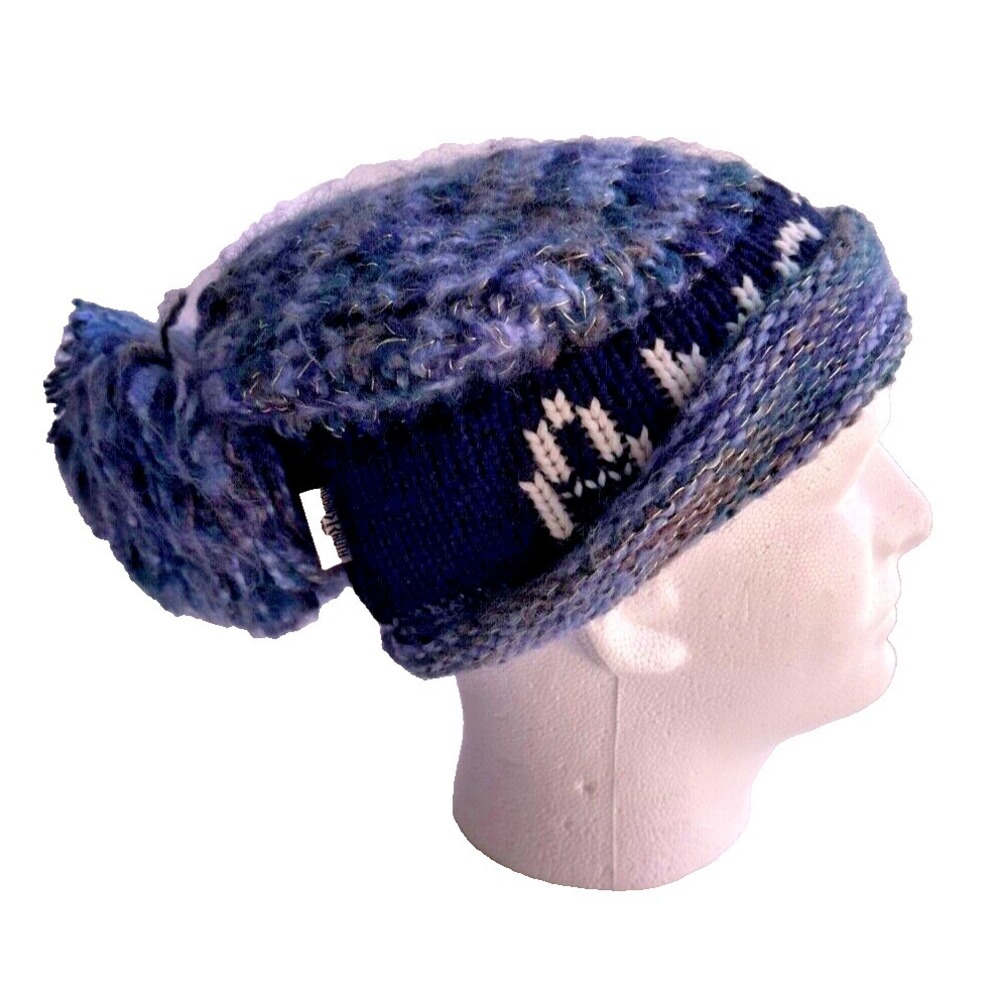 Amsterdam Blue Black Pom Pom Beanie Tassel Slouchy‎ Knit Ski Winter Warm Hat